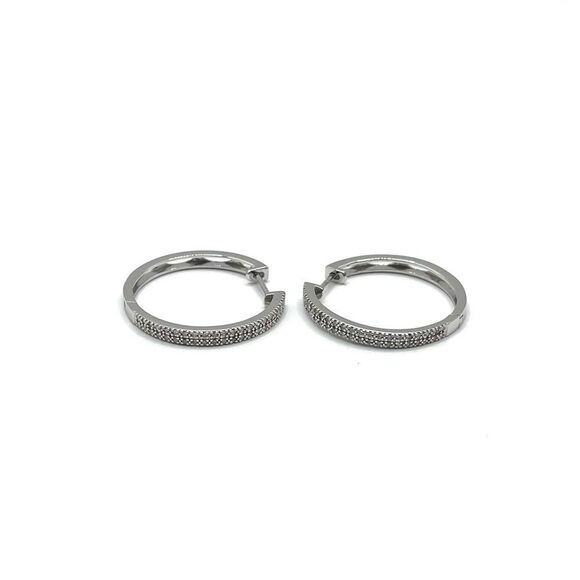 0.25 CT Natural Diamond Sterling Silver Hoop Earrings - Picture 6 of 9